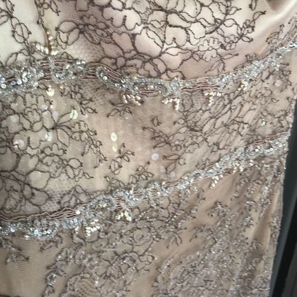 Badgley Mischka beige beaded, black tie, mother of the bride evening gown off th - Picture 10 of 12